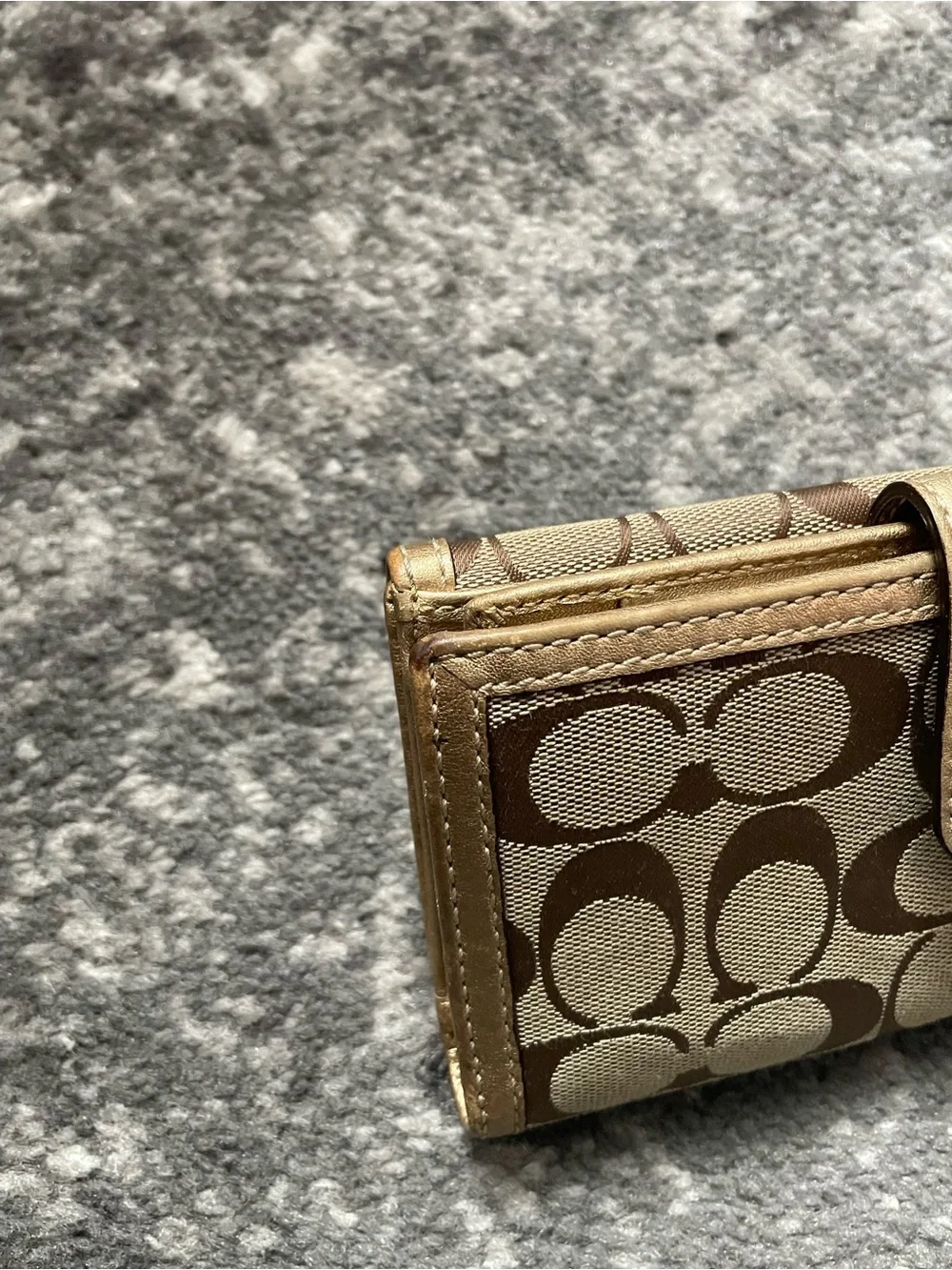 VTG Coach Khaki and Metallic Gold Signature Continental Wallet